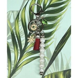 Elegant Pearl Bag Charm Keychain Genuine Suede Tassel Christmas Charms